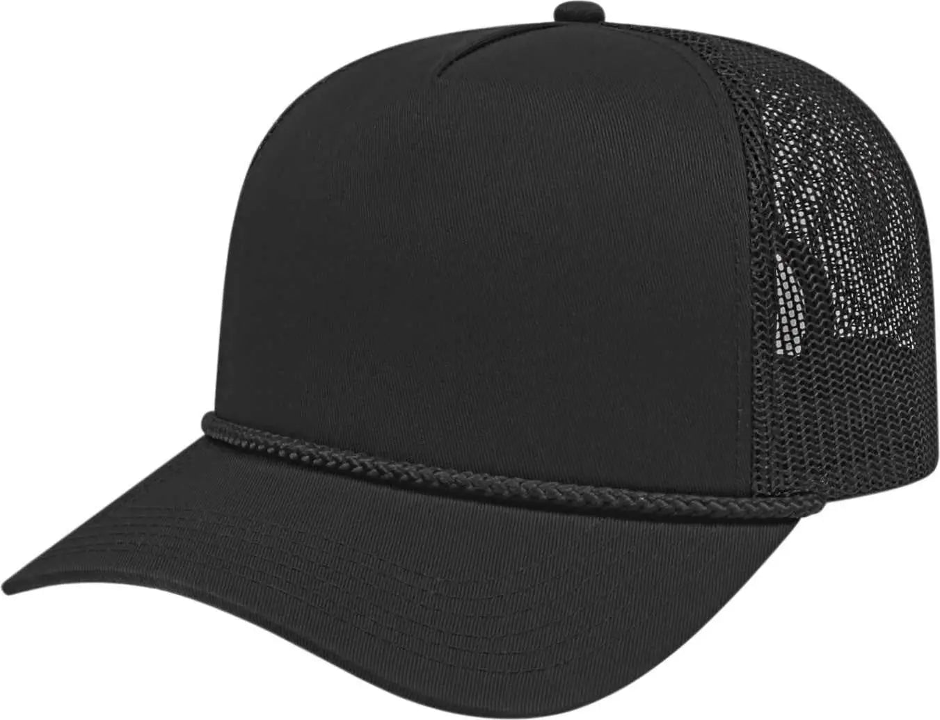 Cap America I5011 Value Rope Trucker Mesh Back - Black - one Size Fits Most