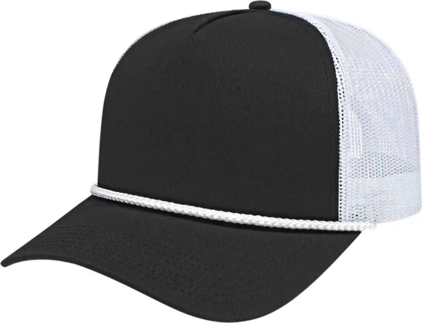 Cap America I5011 Value Rope Trucker Mesh Back - Black White - one Size Fits Most