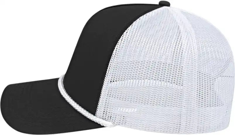 Cap America I5011 Value Rope Trucker Mesh Back Black White / one Size Fits Most