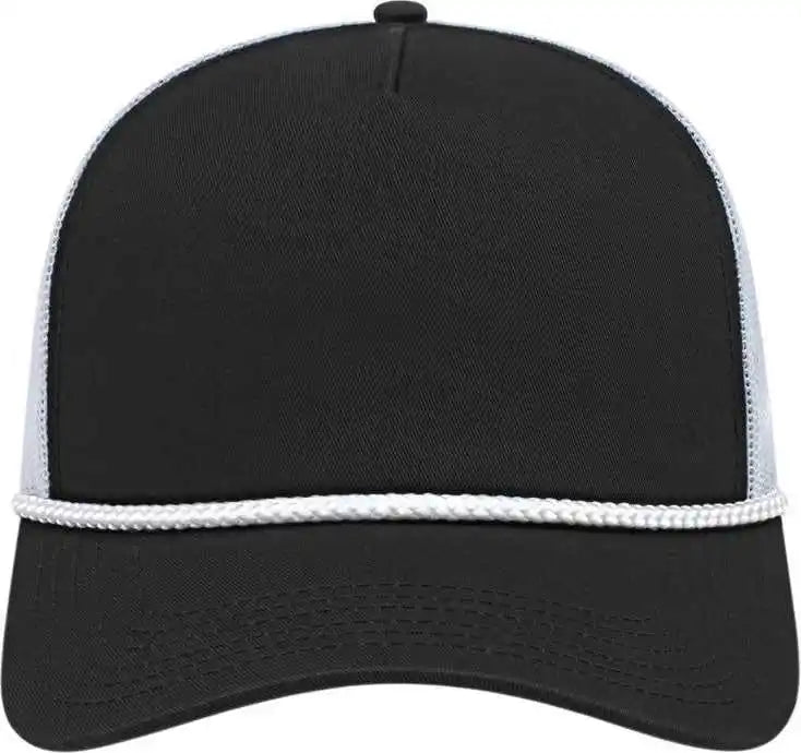 Cap America I5011 Value Rope Trucker Mesh Back - Black White - one Size Fits Most
