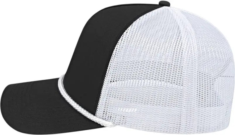 Cap America I5011 Value Rope Trucker Mesh Back - Black White - one Size Fits Most