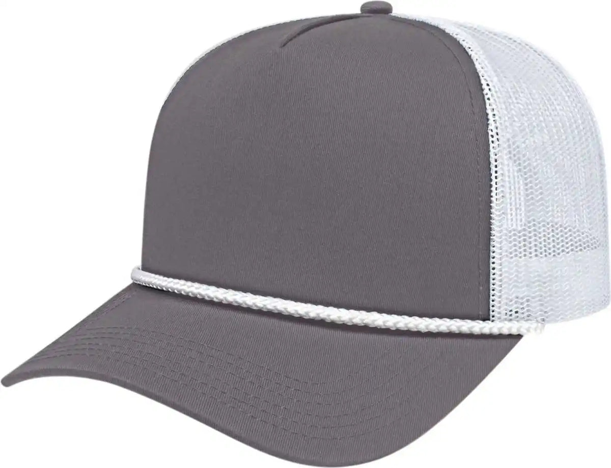 Cap America I5011 Value Rope Trucker Mesh Back Charcoal White / one Size Fits Most