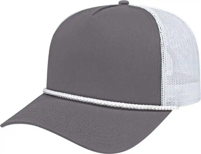 Cap America I5011 Value Rope Trucker Mesh Back Charcoal White / one Size Fits Most