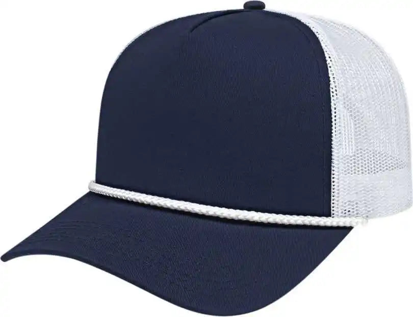 Cap America I5011 Value Rope Trucker Mesh Back Navy White / one Size Fits Most