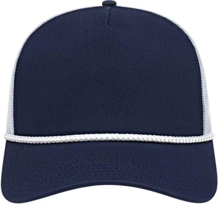 Cap America I5011 Value Rope Trucker Mesh Back - Navy White - one Size Fits Most