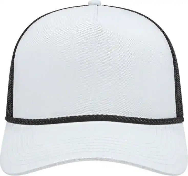 Cap America I5011 Value Rope Trucker Mesh Back - White Black - one Size Fits Most