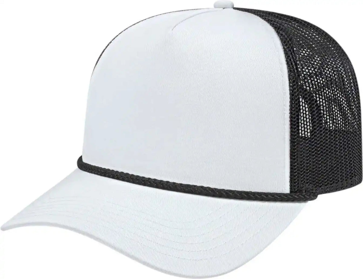 Cap America I5011 Value Rope Trucker Mesh Back White Black / one Size Fits Most