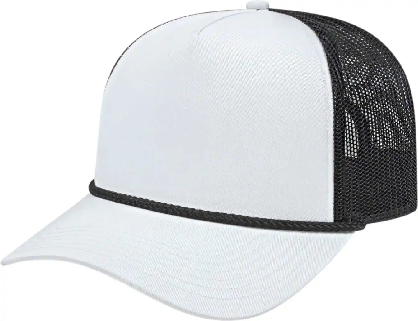 Cap America I5011 Value Rope Trucker Mesh Back White Black / one Size Fits Most