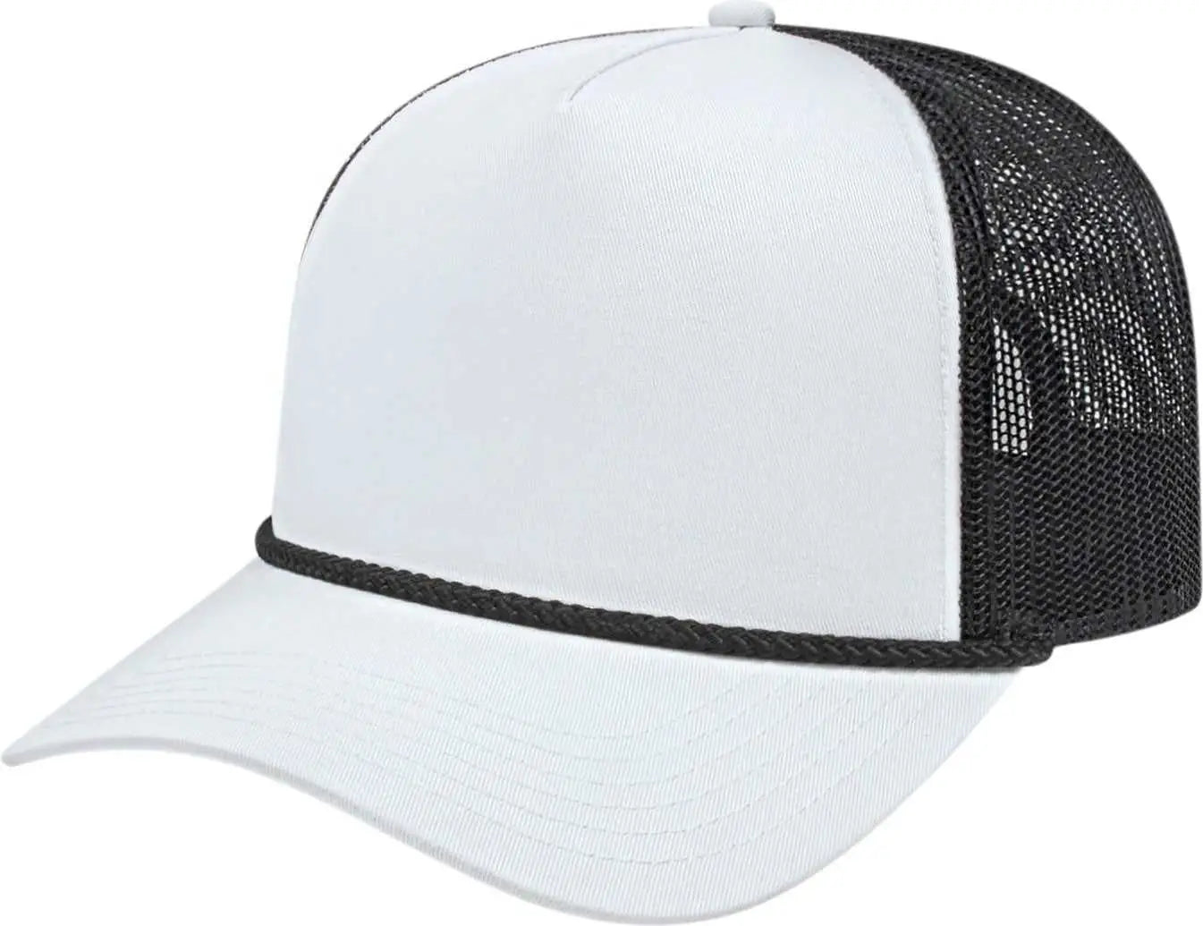 Cap America I5011 Value Rope Trucker Mesh Back - White Black - one Size Fits Most