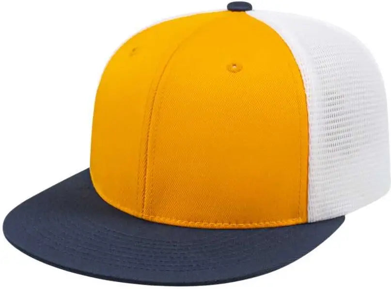 Cap America I8501 Flexfit Performance Trucker Mesh Back - Athletic Gold Navy White - Xs