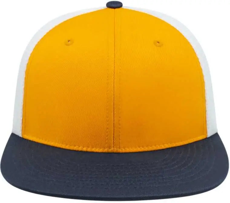 Cap America I8501 Flexfit Performance Trucker Mesh Back - Athletic Gold Navy White - Xs