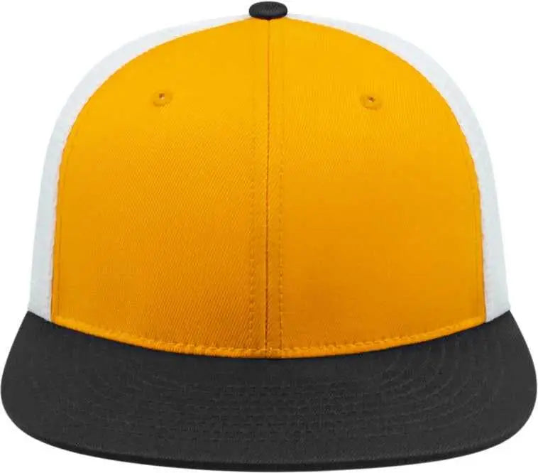 Cap America I8501 Flexfit Performance Trucker Mesh Back - Athletic Gold Black White - Xs