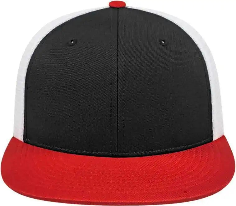Cap America I8501 Flexfit Performance Trucker Mesh Back Black Red White