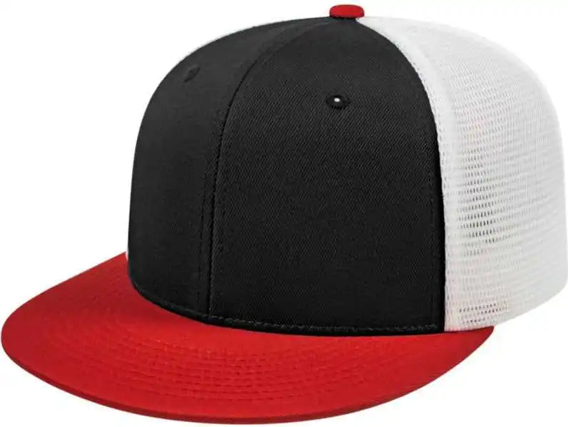 Cap America I8501 Flexfit Performance Trucker Mesh Back Black Red White
