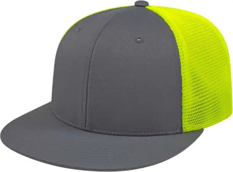 Cap America I8501 Flexfit Performance Trucker Mesh Back - Graphite Neon Yellow - Dark Gray / Xs