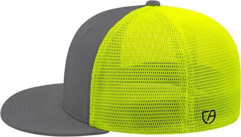 Cap America I8501 Flexfit Performance Trucker Mesh Back Graphite Neon Yellow