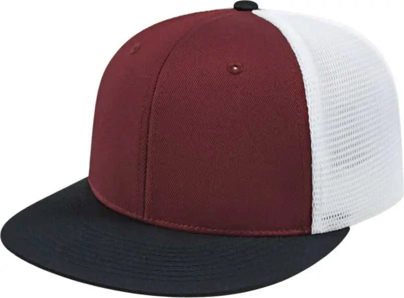 Cap America I8501 Flexfit Performance Trucker Mesh Back - Maroon Black White - Xs