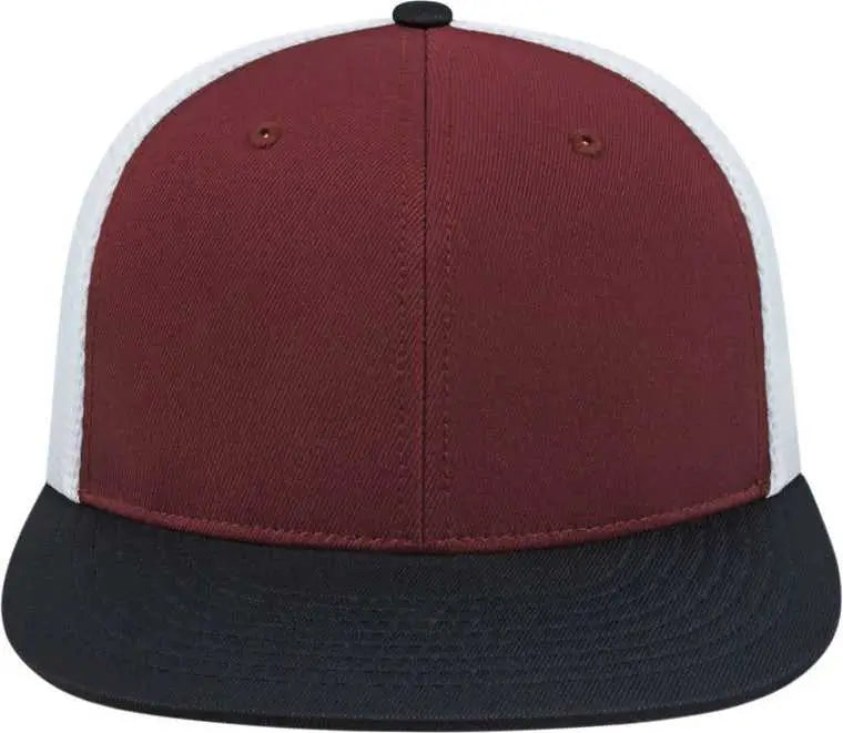 Cap America I8501 Flexfit Performance Trucker Mesh Back - Maroon Black White - Xs