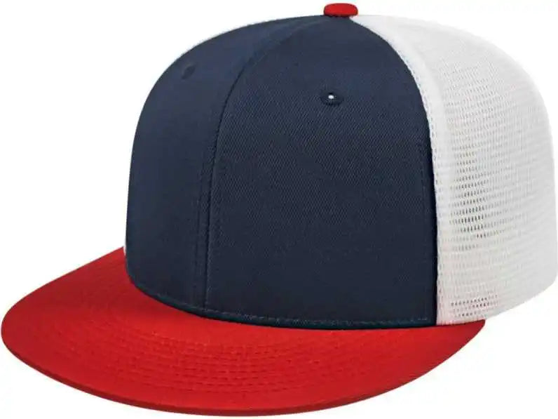 Cap America I8501 Flexfit Performance Trucker Mesh Back Navy Red White / Xs