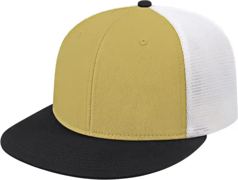 Cap America I8501 Flexfit Performance Trucker Mesh Back - Vegas Gold Black White - Xs