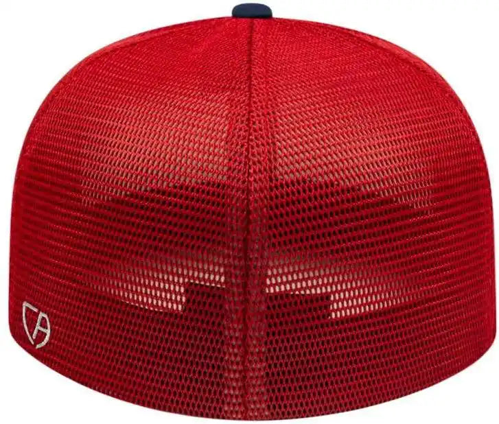 Cap America I8501 Flexfit Performance Trucker Mesh Back White Navy Red