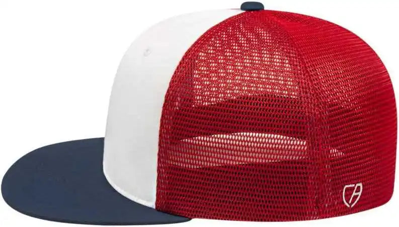 Cap America I8501 Flexfit Performance Trucker Mesh Back White Navy Red