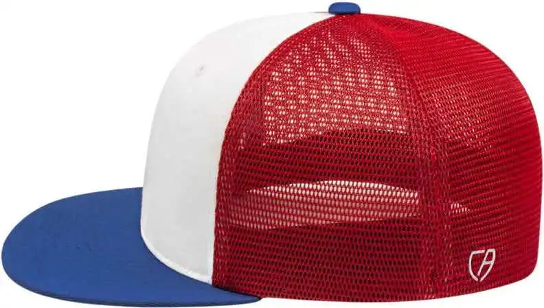 Cap America I8501 Flexfit Performance Trucker Mesh Back White Royal Red