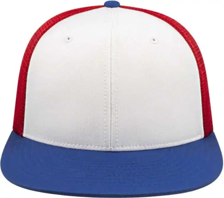 Cap America I8501 Flexfit Performance Trucker Mesh Back - White Royal Red - Xs
