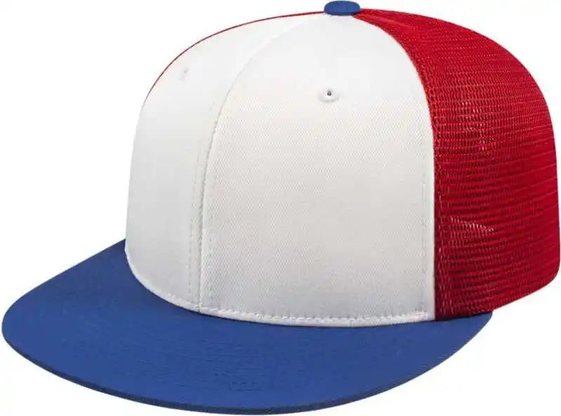 Cap America I8501 Flexfit Performance Trucker Mesh Back - White Royal Red - Xs