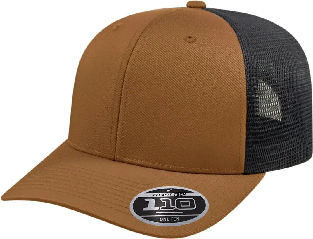 Cap America I8502 Flexfit 110 Premium Trucker Mesh Back - Caramel Black - Caramel/black / one Size Fits Most