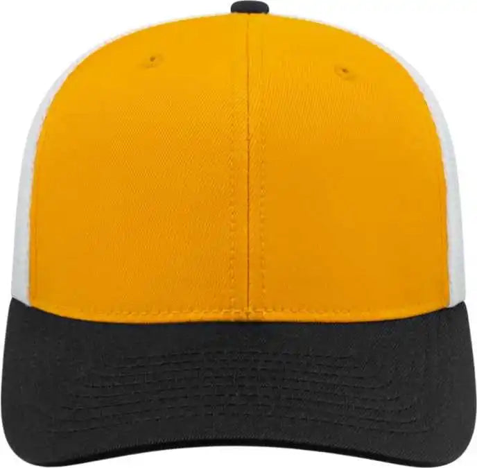 Cap America I8502 Flexfit 110 Trucker Mesh Back Athletic Gold Black White / one Size Fits Most