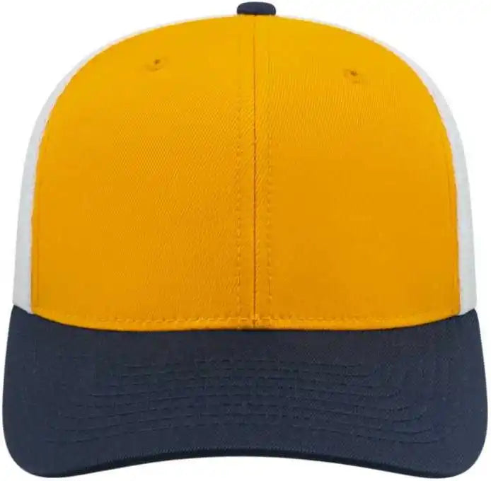 Cap America I8502 Flexfit 110 Trucker Mesh Back Athletic Gold Navy White / one Size Fits Most