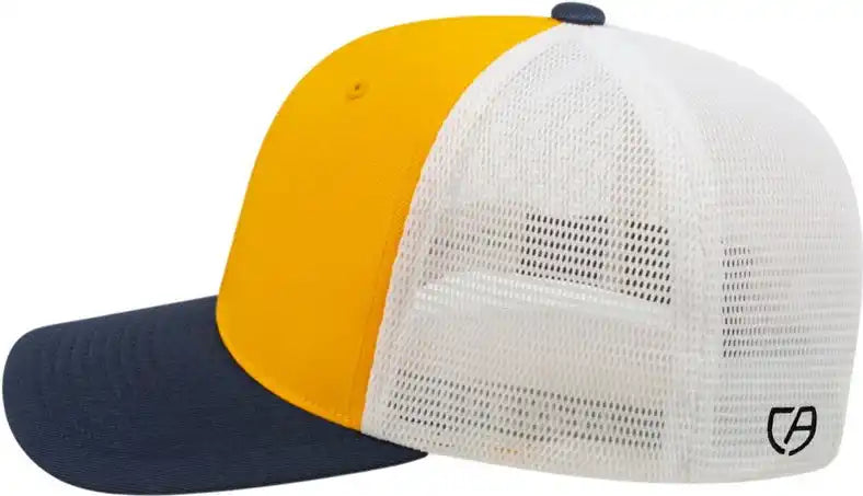 Cap America I8502 Flexfit 110 Trucker Mesh Back Athletic Gold Navy White / one Size Fits Most