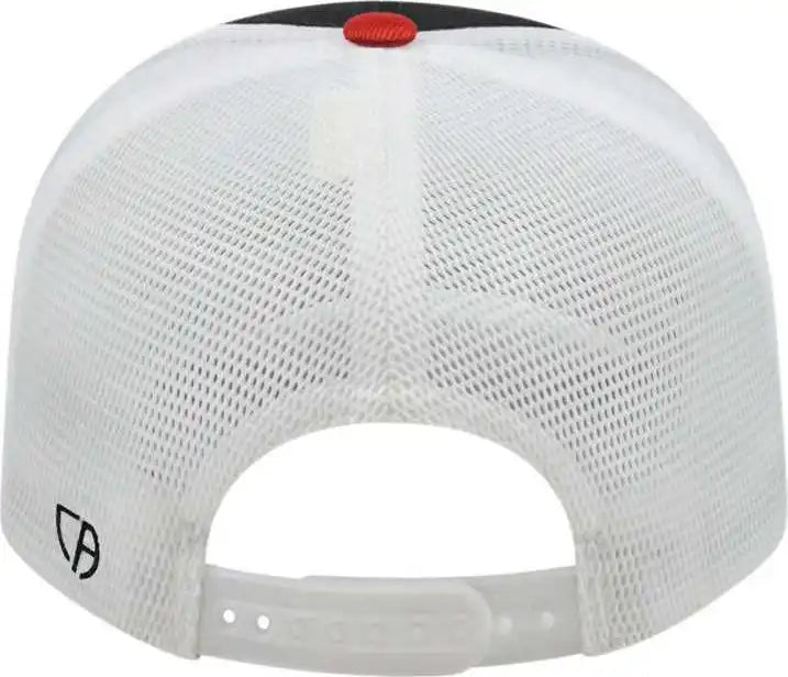 Cap America I8502 Flexfit 110 Trucker Mesh Back - Black Red White - one Size Fits Most