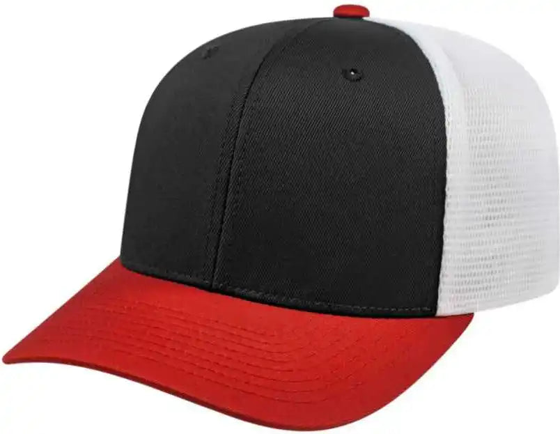 Cap America I8502 Flexfit 110 Trucker Mesh Back - Black Red White - one Size Fits Most