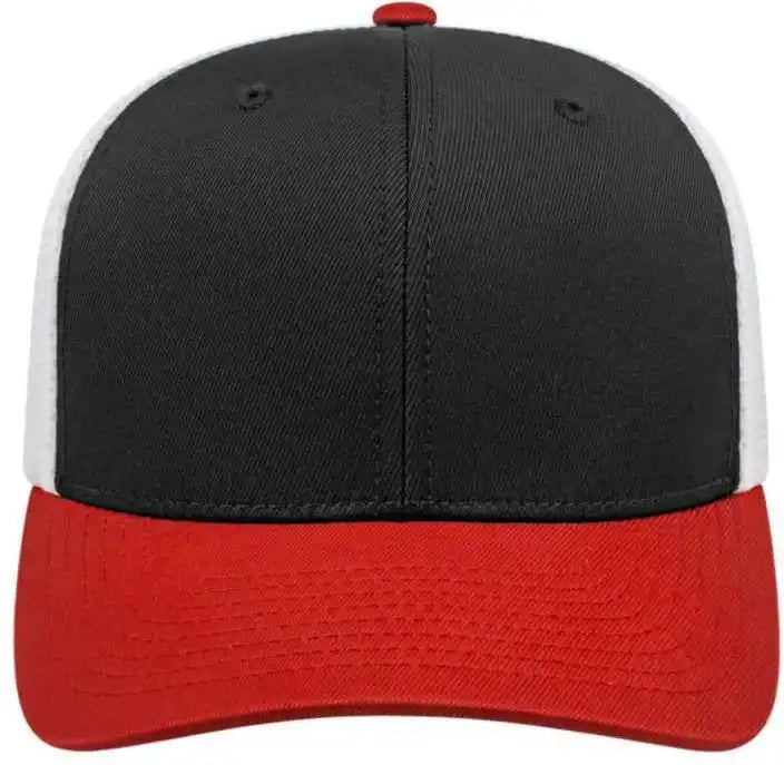 Cap America I8502 Flexfit 110 Trucker Mesh Back - Black Red White - one Size Fits Most