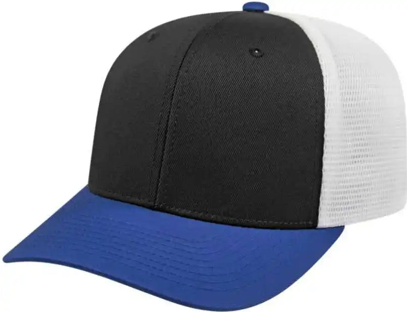 Cap America I8502 Flexfit 110 Trucker Mesh Back Black Royal White / one Size Fits Most