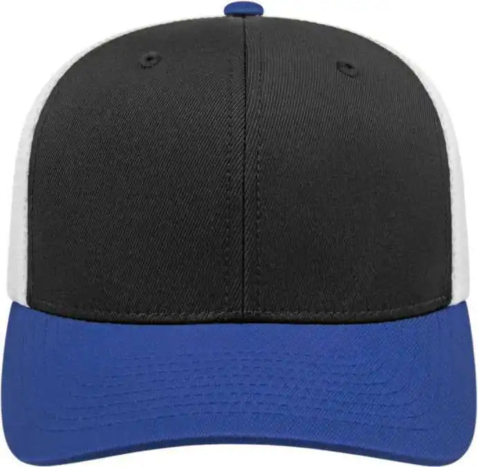 Cap America I8502 Flexfit 110 Trucker Mesh Back - Black Royal White - one Size Fits Most
