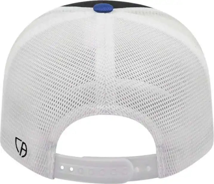 Cap America I8502 Flexfit 110 Trucker Mesh Back Black Royal White / one Size Fits Most