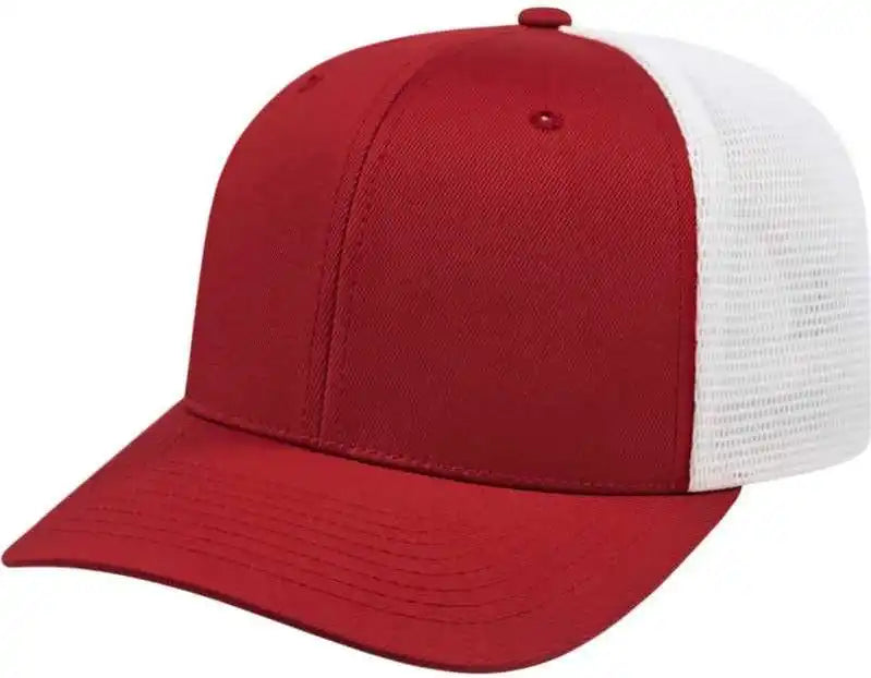 Cap America I8502 Flexfit 110 Trucker Mesh Back - Cardinal White - one Size Fits Most