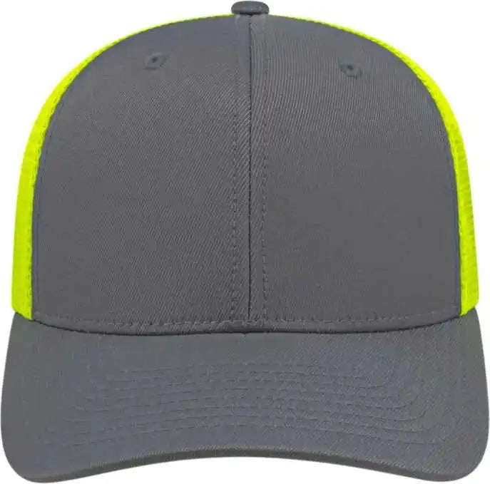 Cap America I8502 Flexfit 110 Trucker Mesh Back Graphite Neon Yellow Dark Gray / one Size Fits Most