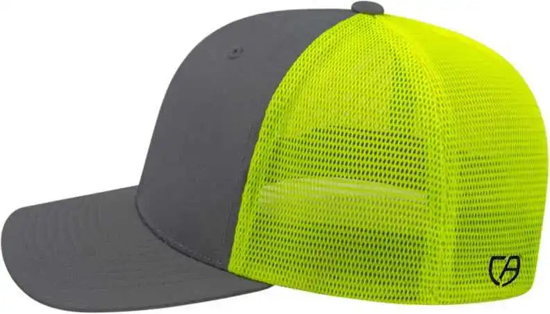 Cap America I8502 Flexfit 110 Trucker Mesh Back Graphite Neon Yellow Dark Gray / one Size Fits Most