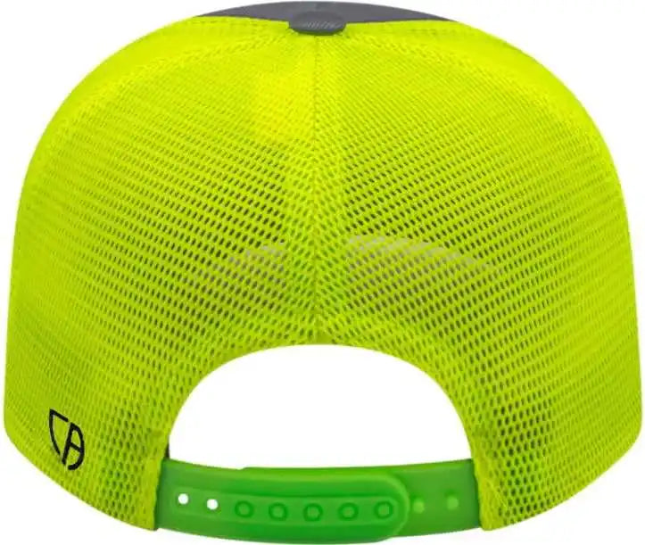 Cap America I8502 Flexfit 110 Trucker Mesh Back Graphite Neon Yellow Dark Gray / one Size Fits Most