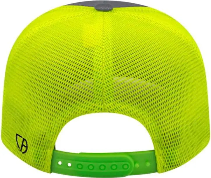 Cap America I8502 Flexfit 110 Trucker Mesh Back - Graphite Neon Yellow - Dark Gray / one Size Fits Most
