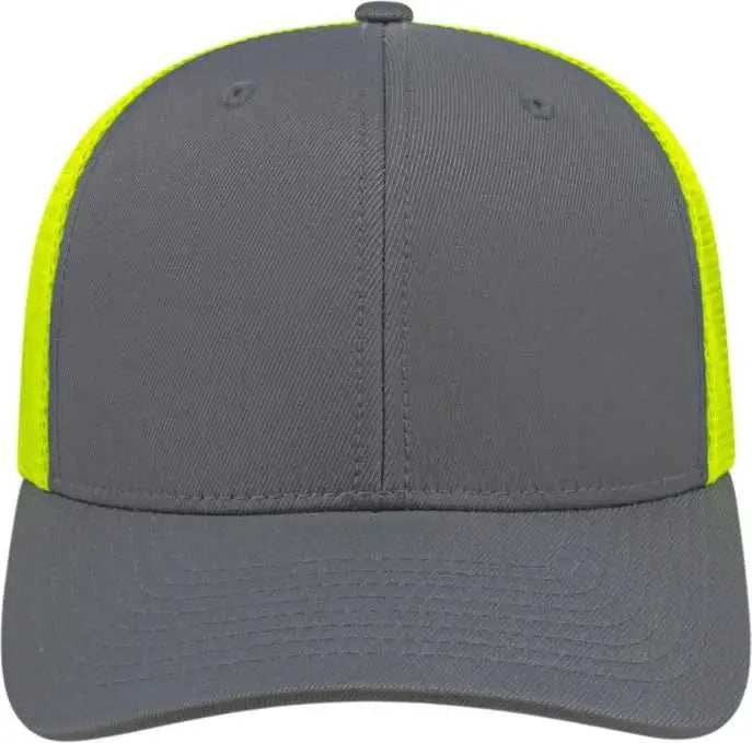 Cap America I8502 Flexfit 110 Trucker Mesh Back - Graphite Neon Yellow - Dark Gray / one Size Fits Most