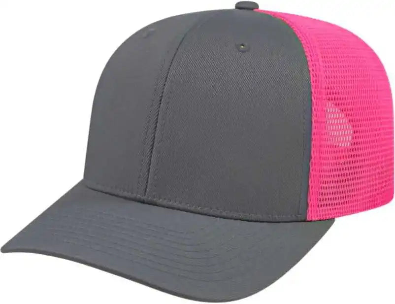 Cap America I8502 Flexfit 110 Trucker Mesh Back Graphite Pink Dark Gray / one Size Fits Most