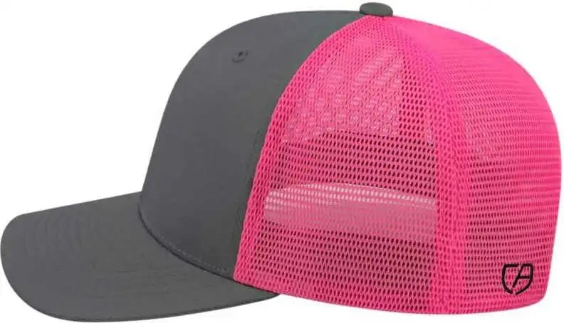 Cap America I8502 Flexfit 110 Trucker Mesh Back Graphite Pink Dark Gray / one Size Fits Most