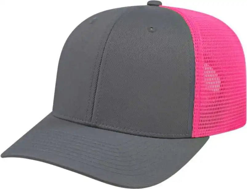 Cap America I8502 Flexfit 110 Trucker Mesh Back Graphite Pink Dark Gray / one Size Fits Most