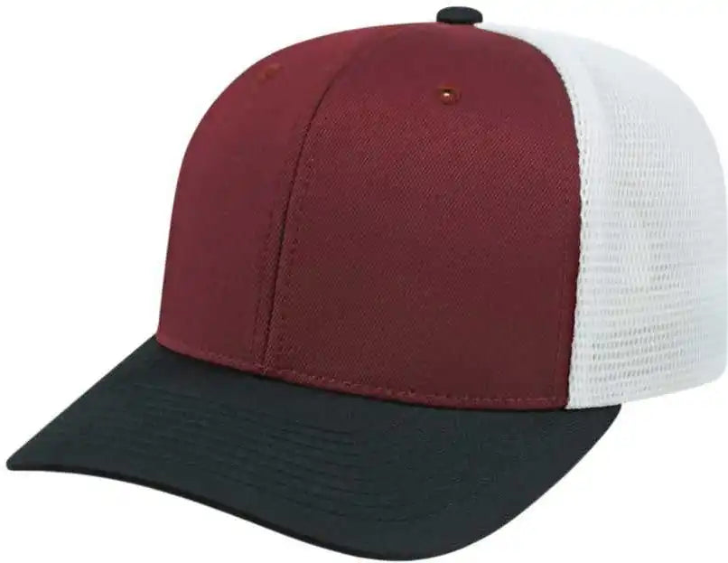 Cap America I8502 Flexfit 110 Trucker Mesh Back Maroon Black White / one Size Fits Most