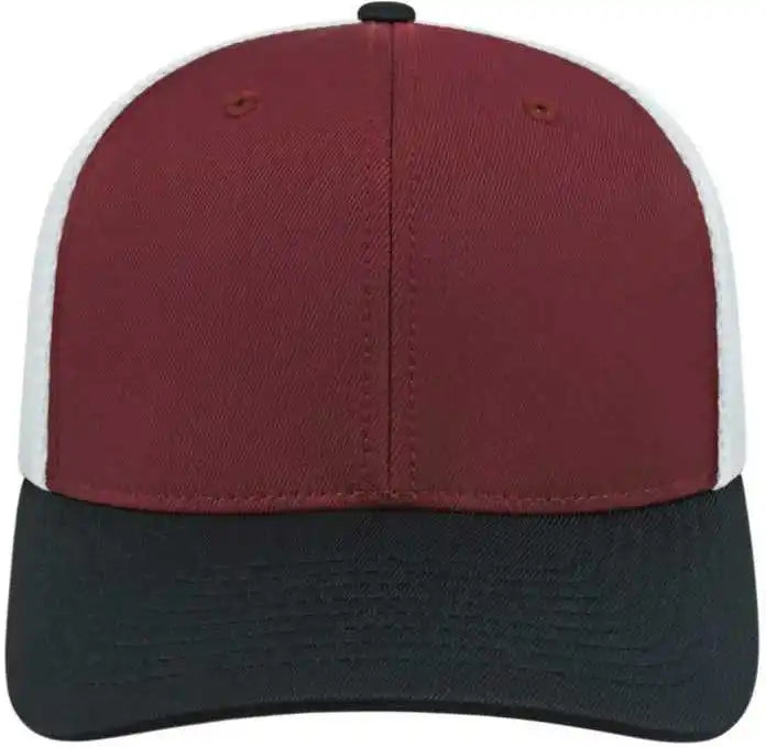 Cap America I8502 Flexfit 110 Trucker Mesh Back Maroon Black White / one Size Fits Most
